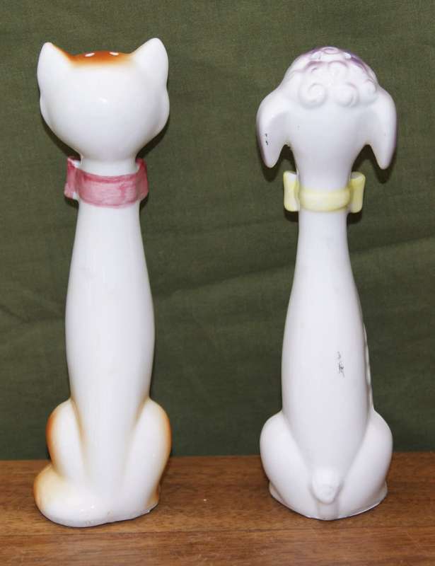 Pair of Mid Century Ceramic Dog and Cat Salt and Pepper