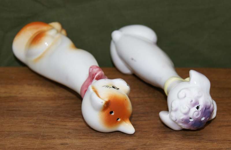 Pair of Mid Century Ceramic Dog and Cat Salt and Pepper