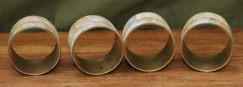 Set of 4 Mother of Pearl and Brass Serviette Rings