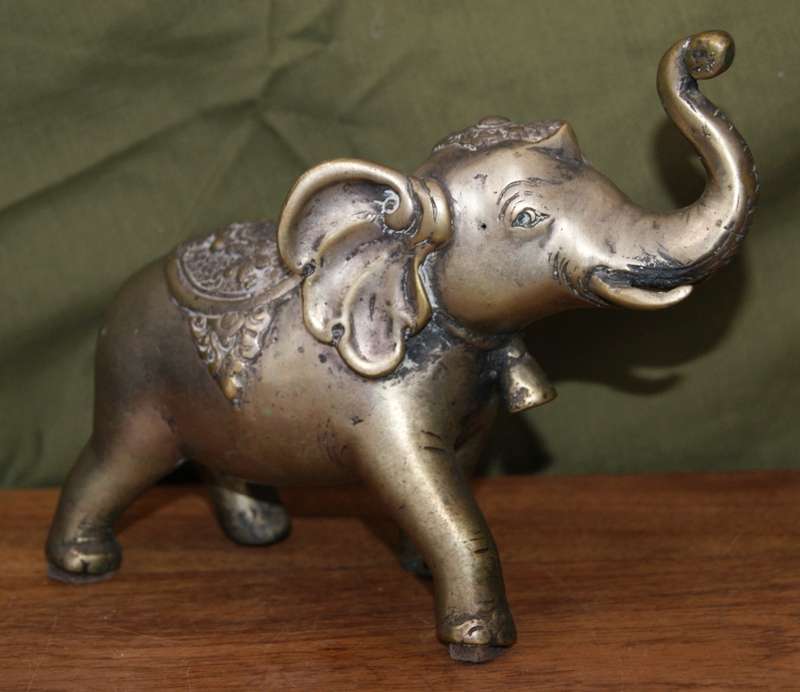 Vintage Cast Brass Indian Elephant with Bell on its Neck