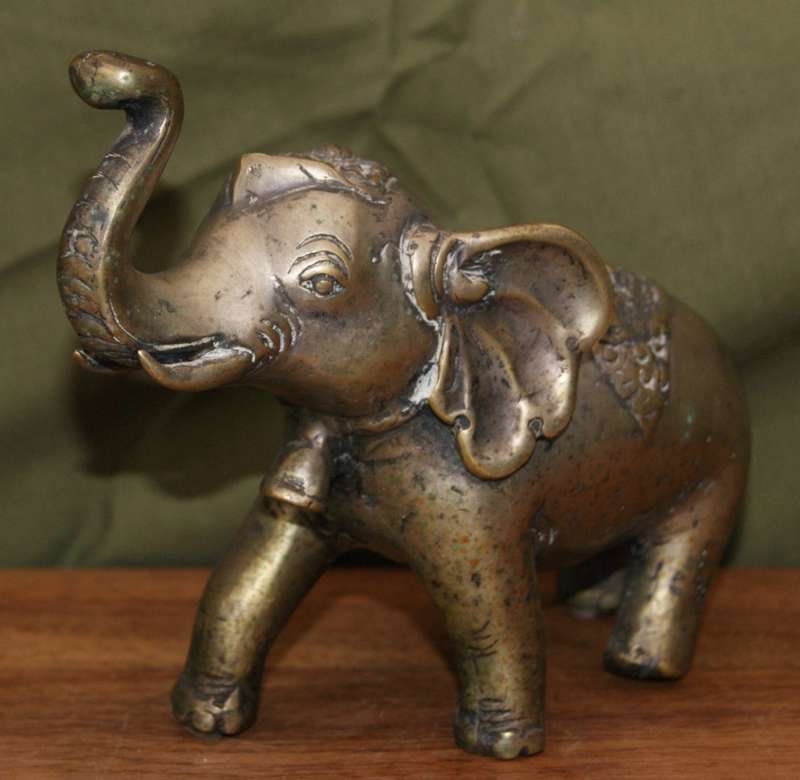 Vintage Cast Brass Indian Elephant with Bell on its Neck