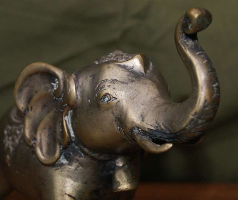 Vintage Cast Brass Indian Elephant with Bell on its Neck