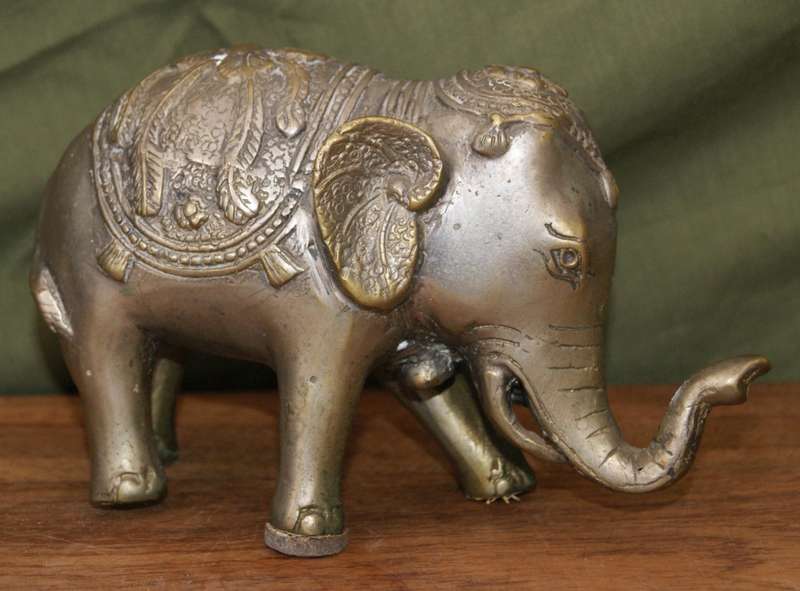Vintage Cast Brass Indian Elephant (Leaning)