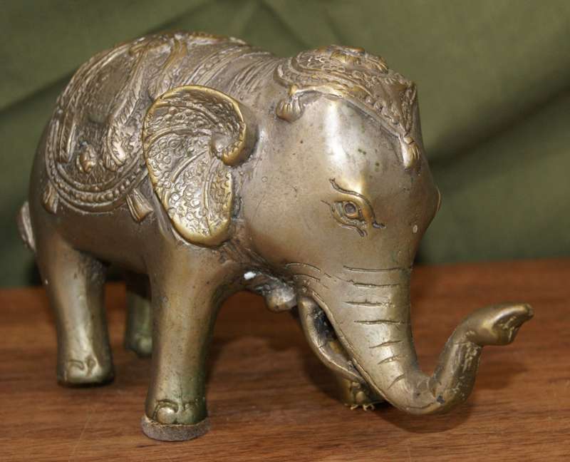 Vintage Cast Brass Indian Elephant (Leaning)
