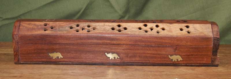 Solid Wood Incense Burner Box with Lid and Drawer