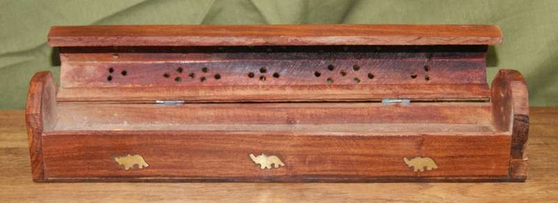 Solid Wood Incense Burner Box with Lid and Drawer