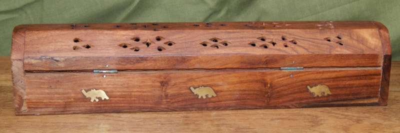 Solid Wood Incense Burner Box with Lid and Drawer