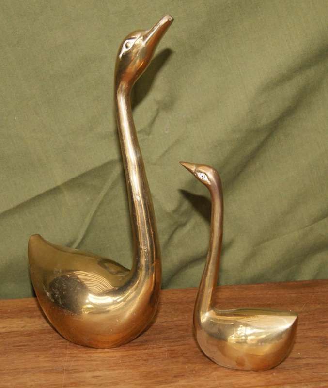 Pair of Brass Swans with Extended Necks
