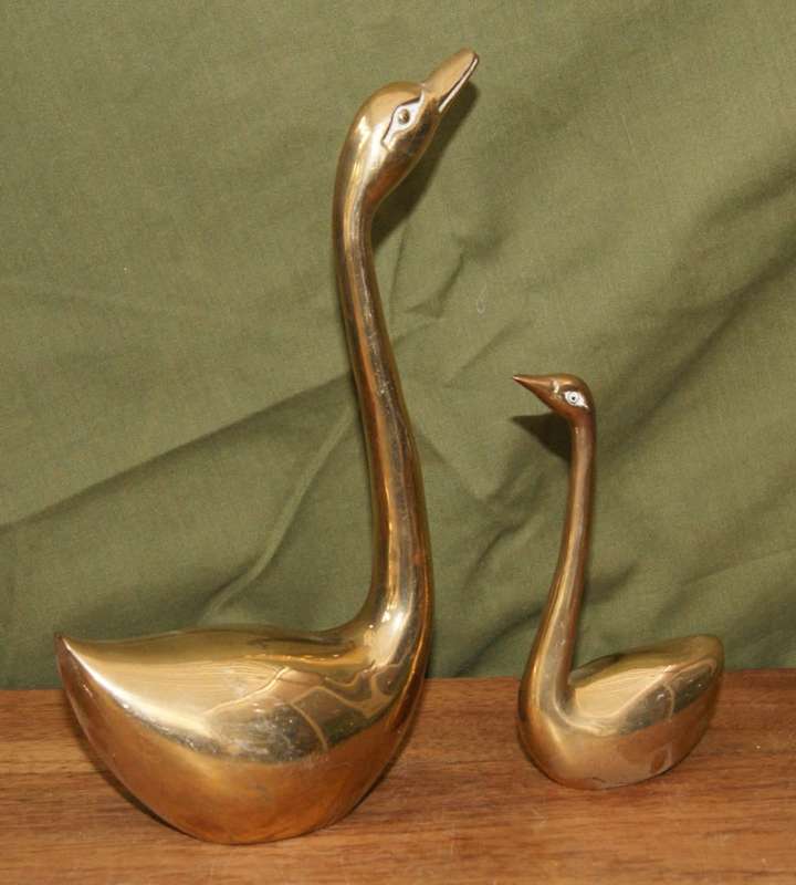 Pair of Brass Swans with Extended Necks