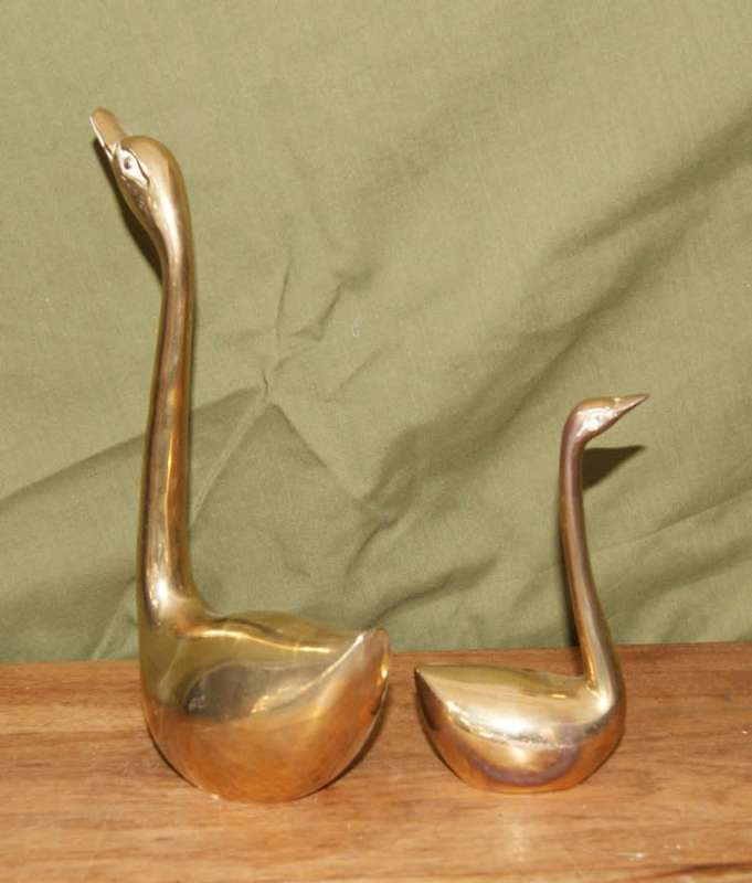 Pair of Brass Swans with Extended Necks