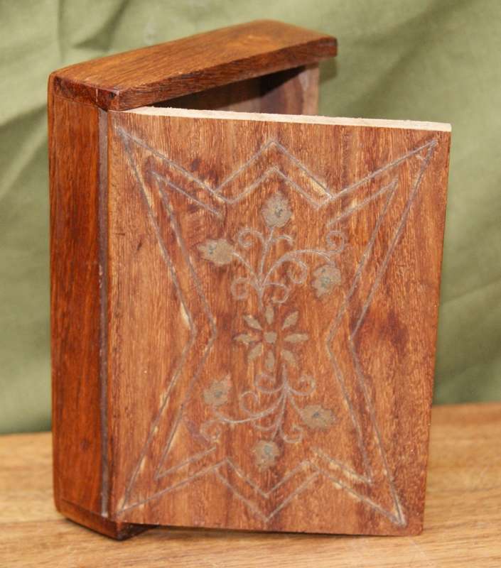 Antique Wooden Lidded Box with Brass Inlay