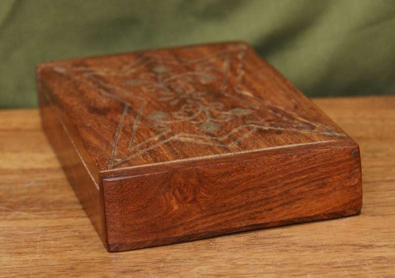 Antique Wooden Lidded Box with Brass Inlay