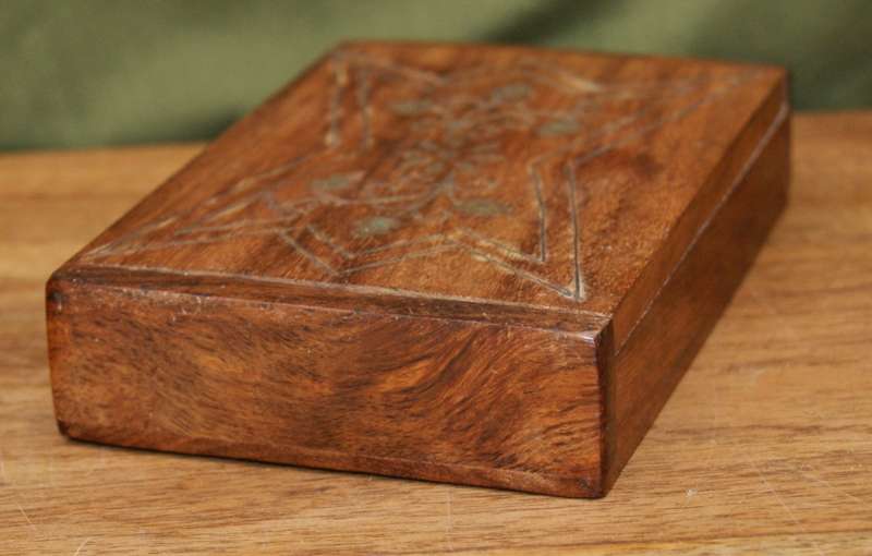 Antique Wooden Lidded Box with Brass Inlay