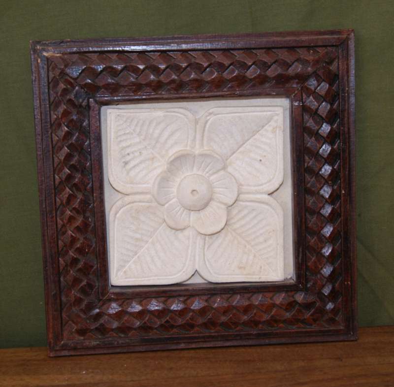 Wooden Frame with Hand Carved Sandstone Flower