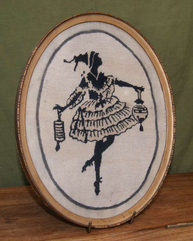Vintage Oval Lady Holding a Lantern Needlework