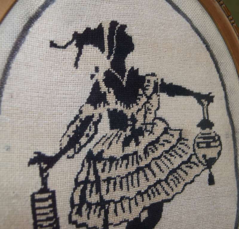 Vintage Oval Lady Holding a Lantern Needlework
