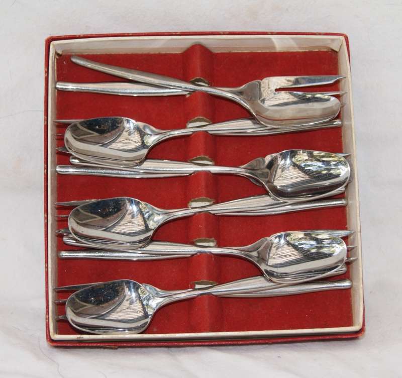 Set of 6 Teaspoons and Cake Forks (2 available, bid per box)