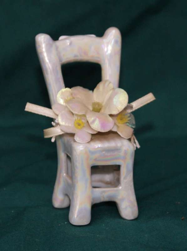 Vintage Porcelain Chair Ornament with Material Flowers