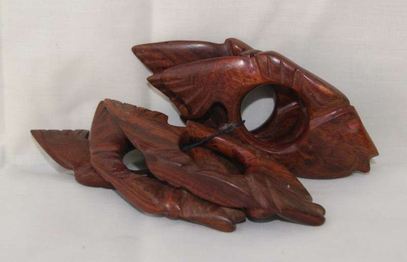 6x Hand Carved Wooden Fish Serviette Rings