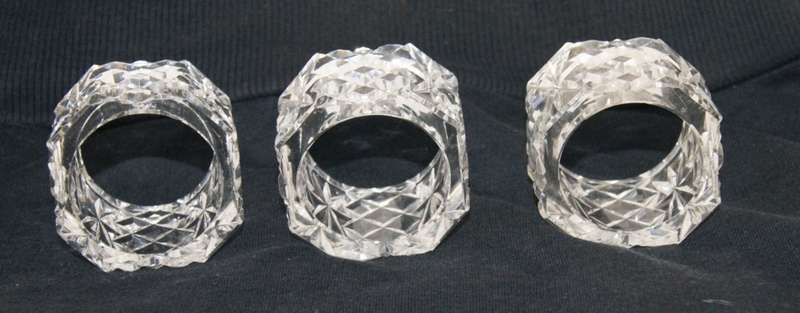 3x Handcut Glass Serviette Rings