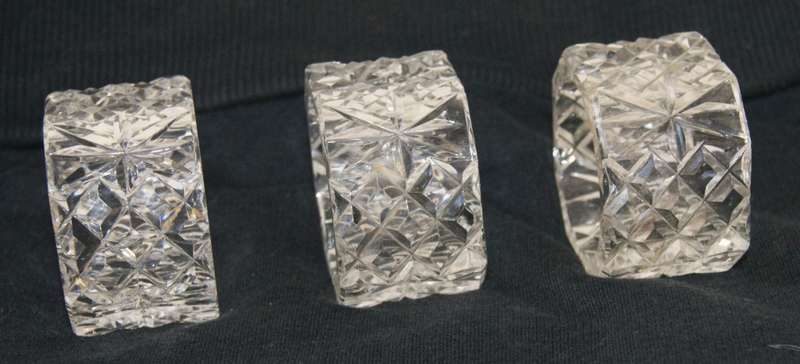 3x Handcut Glass Serviette Rings