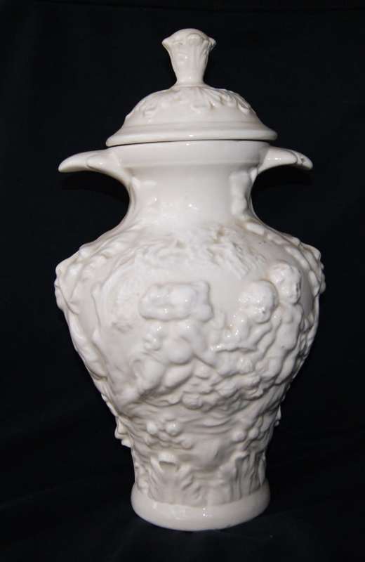 Vintage Ornate White Urn with Cherubs