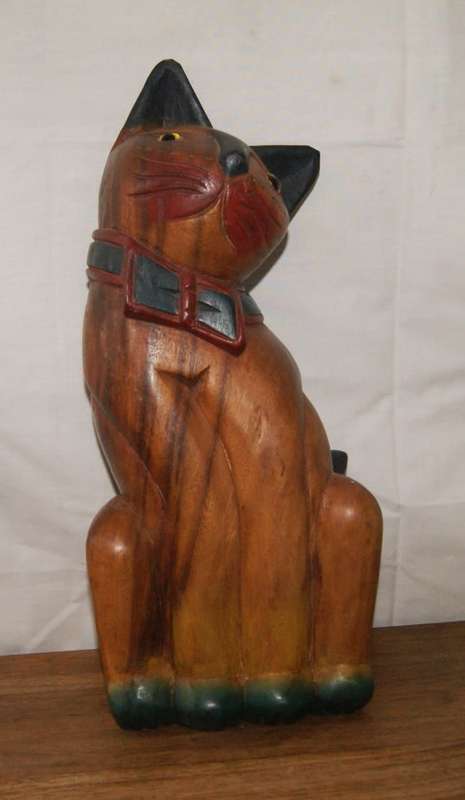 Hand Carved and Painted Vintage Wooden Cat