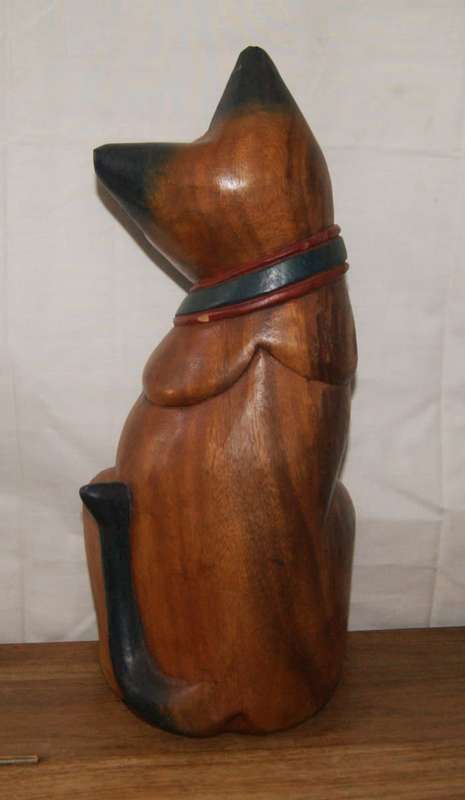 Hand Carved and Painted Vintage Wooden Cat