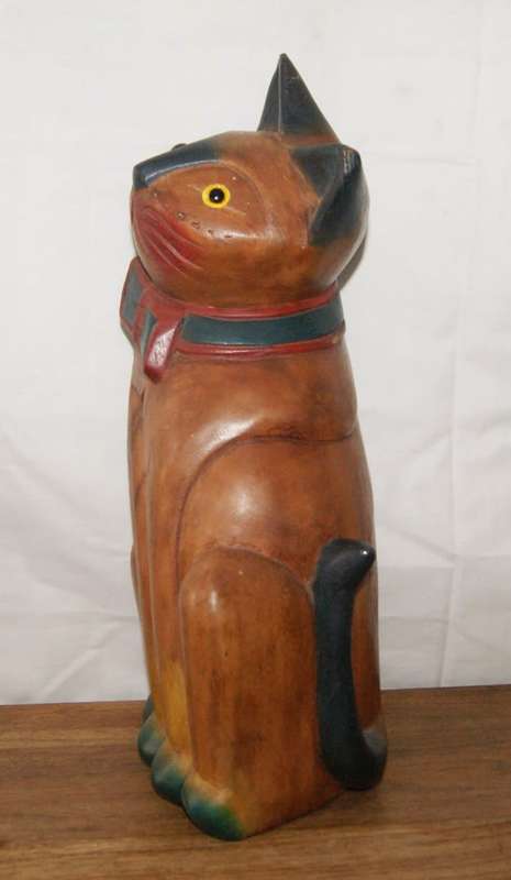 Hand Carved and Painted Vintage Wooden Cat