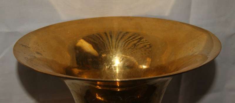 Large Vintage Hand Etched Brass Vase - Heavy