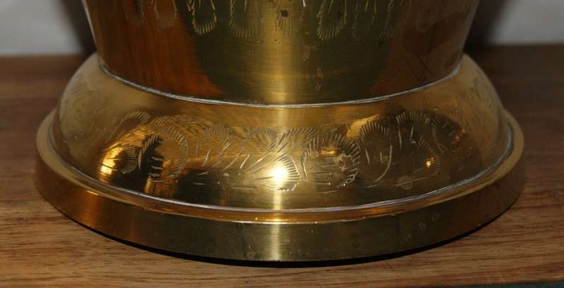 Large Vintage Hand Etched Brass Vase - Heavy