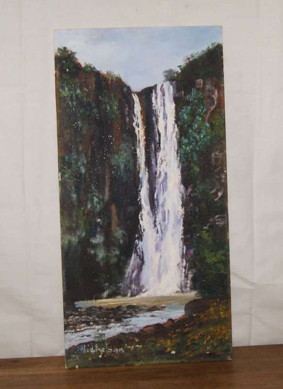 P. Nicholson Painting of Waterfall