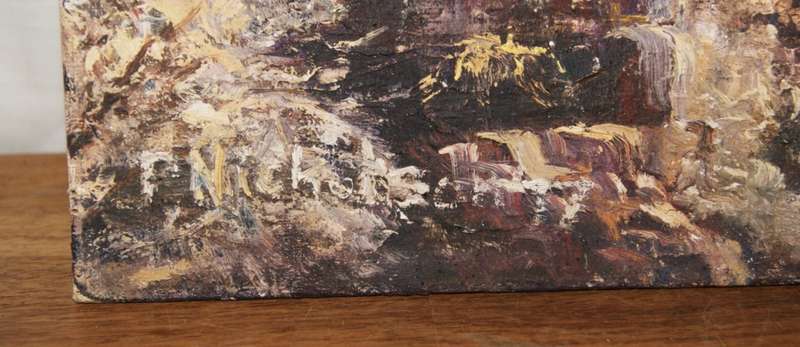 P. Nicholson Painting of Waterfall with Trees