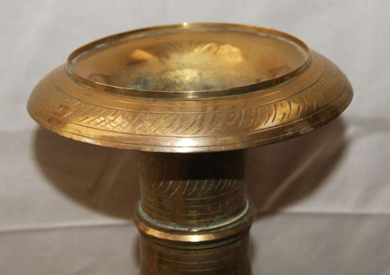 Large Brass Hand Etched Vase (Repaired)