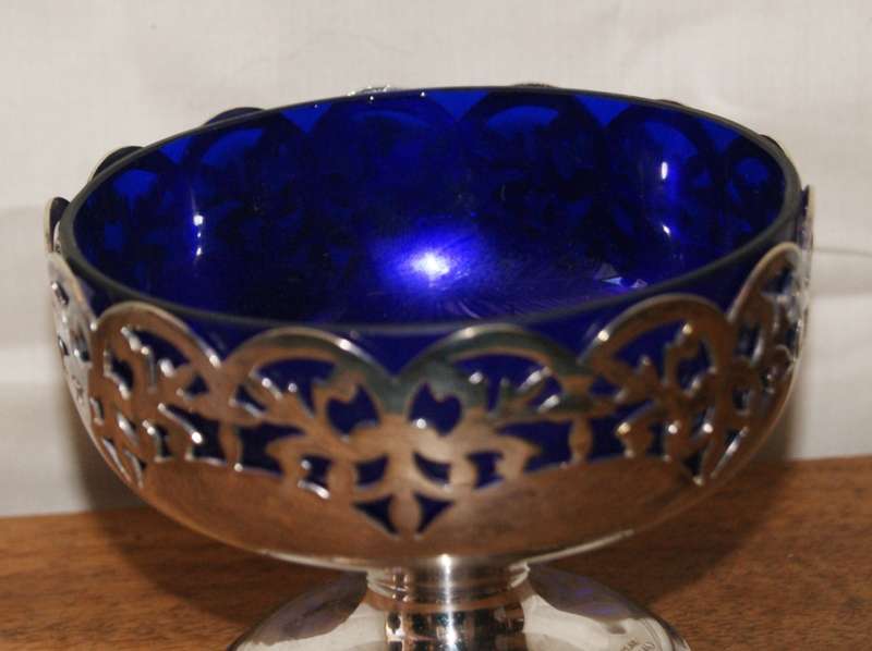 Vintage Manco Plate Pierced Sugar Bowl with Original Blue Glass Insert
