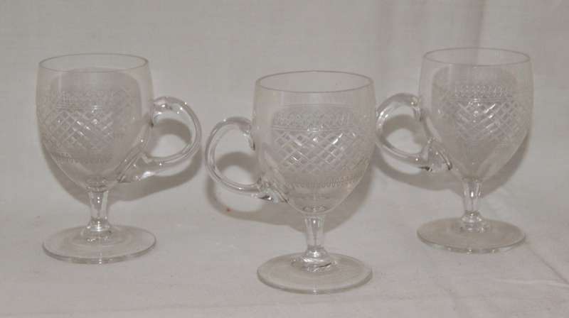 3x Etched and Cut Crystal Glasses