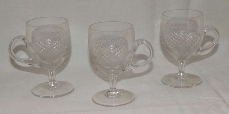 3x Etched and Cut Crystal Glasses