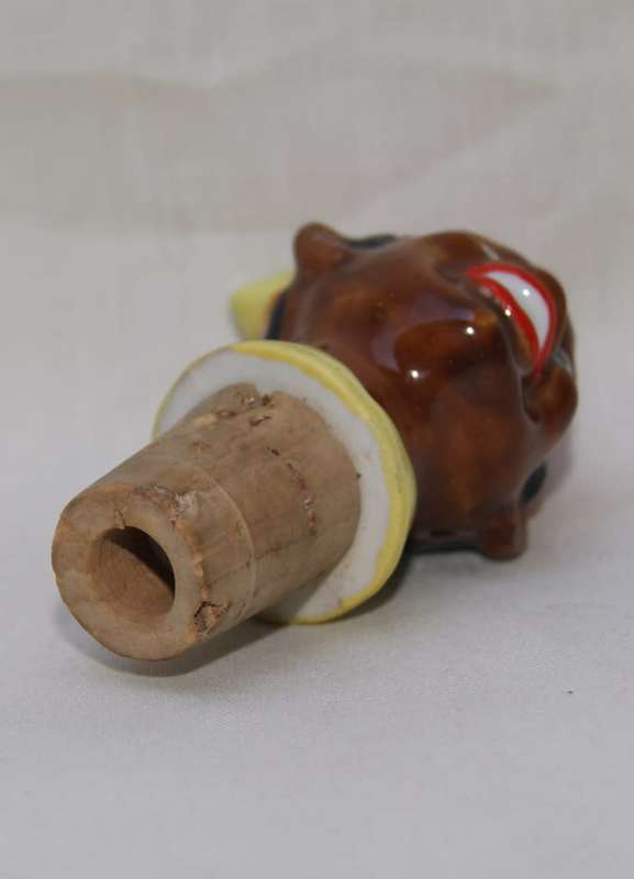 Vintage German Porcelain Cork Figural Bottle Stopper/ Pourer