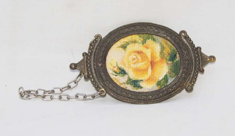 Miniature Still Life Oil by Eileen Bass in Hanging Metal Frame