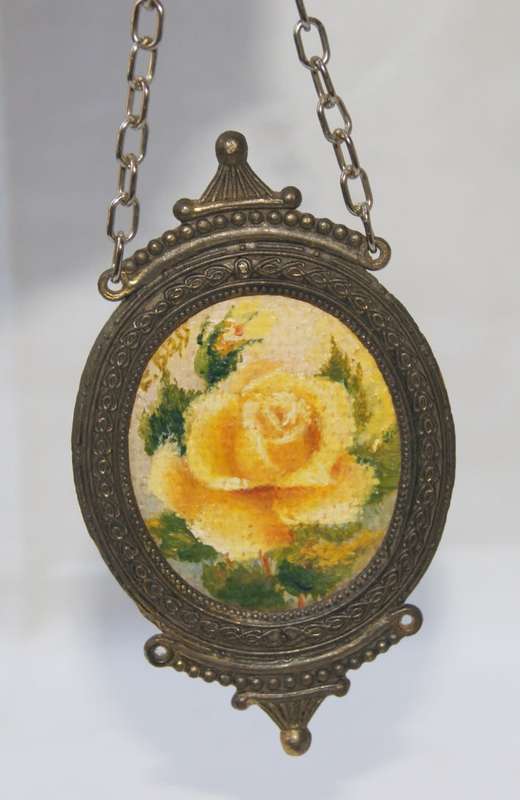 Miniature Still Life Oil by Eileen Bass in Hanging Metal Frame