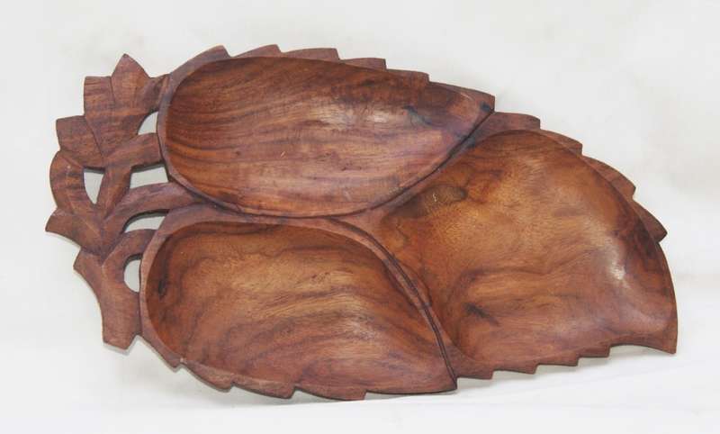 Wooden Hand Carved Leaf Shape Tray