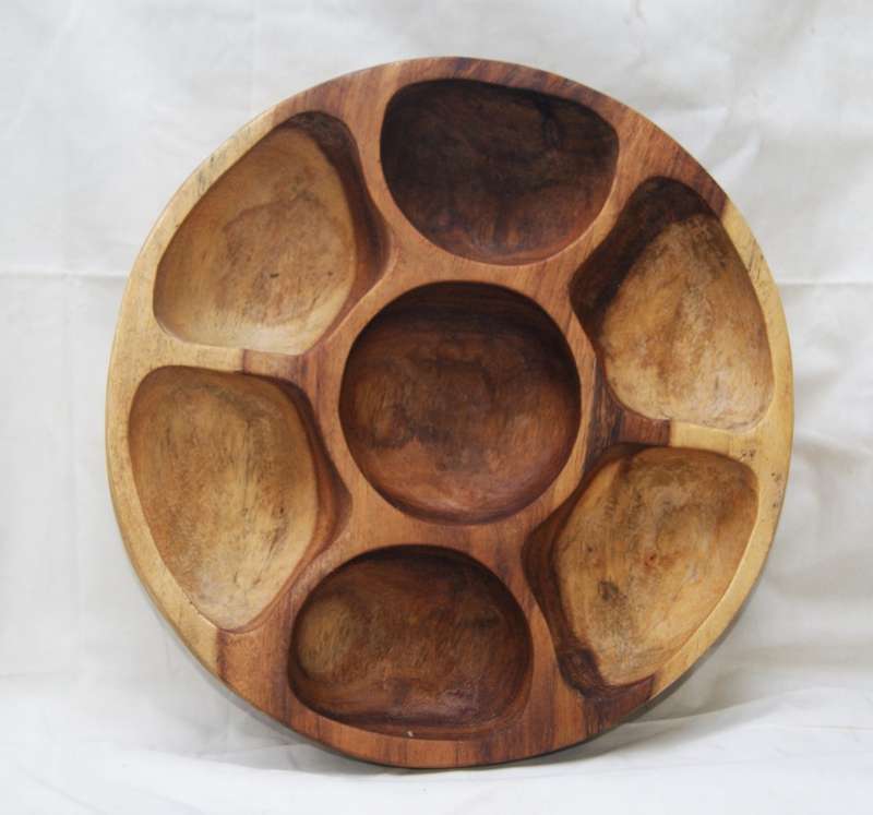 Round Wooden Snack Bowl with 7 Partitions