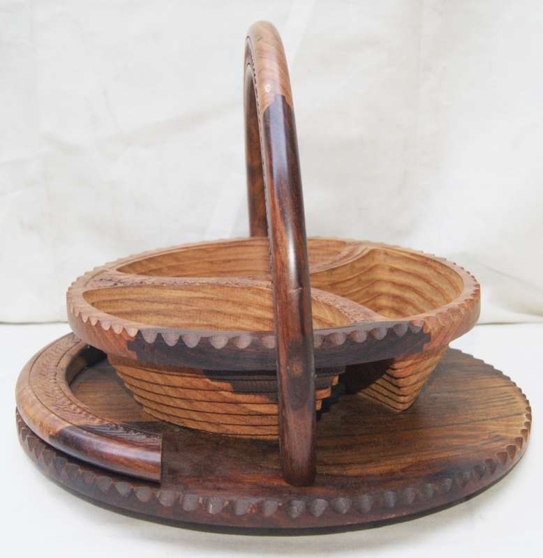 Magnificent Hand Carved 3D Folding Snack Bowl with Handle