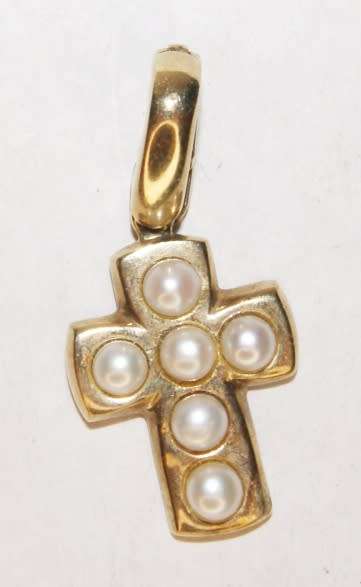 9ct Gold and Pearl Cross Pendant (5.4g)