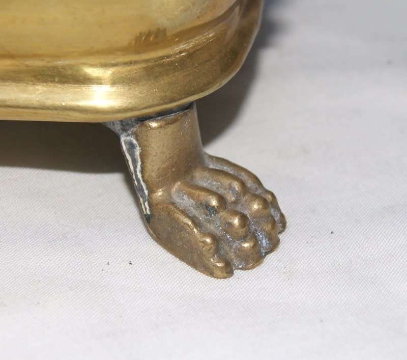 Vintage Rectangular Brass Footed Dish with Delft Style Handles