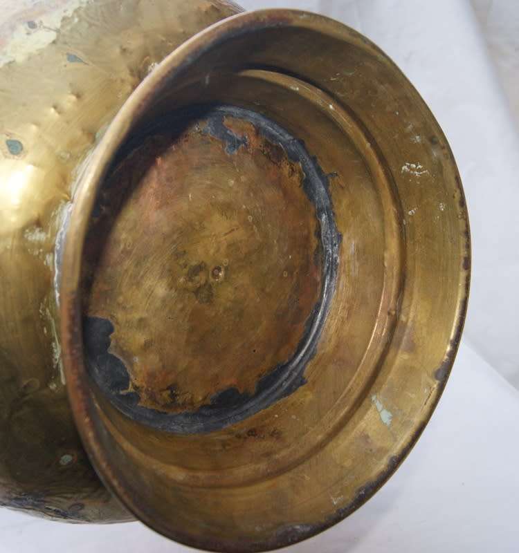 Vintage Brass Coal Skuttle with Delft Style Handles