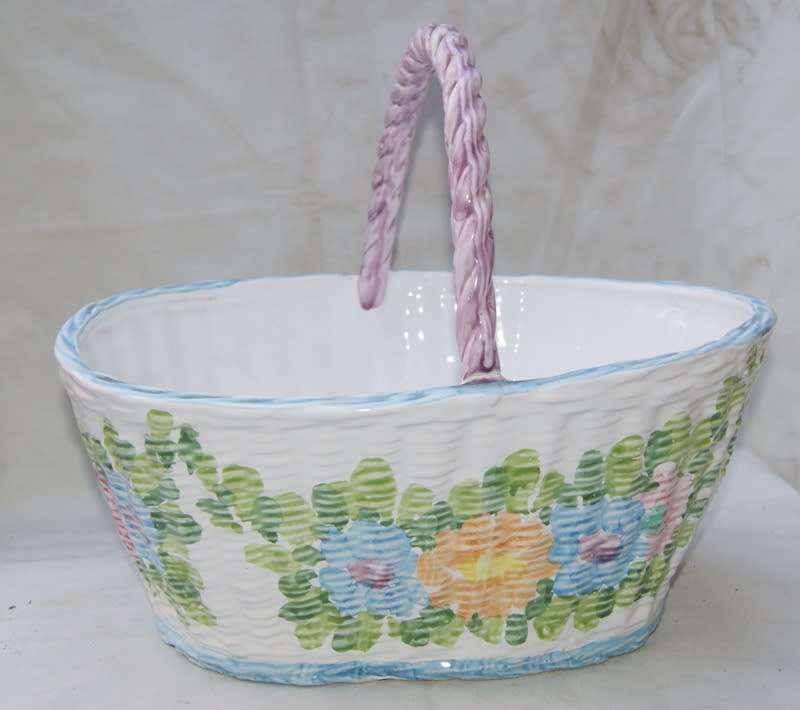 Vintage Italian Porcelain Wicker Basket