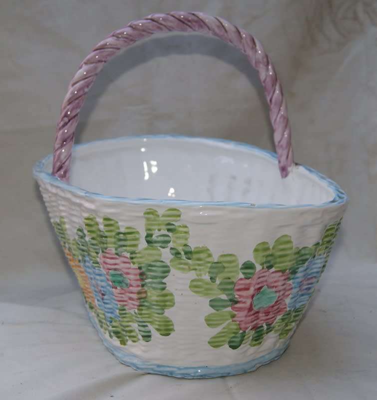 Vintage Italian Porcelain Wicker Basket