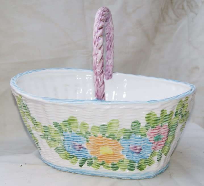 Vintage Italian Porcelain Wicker Basket
