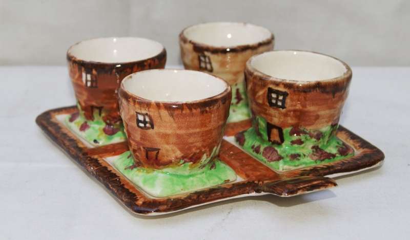 Price Bro's "Cottageware" Egg Cup Set on Serving Tray